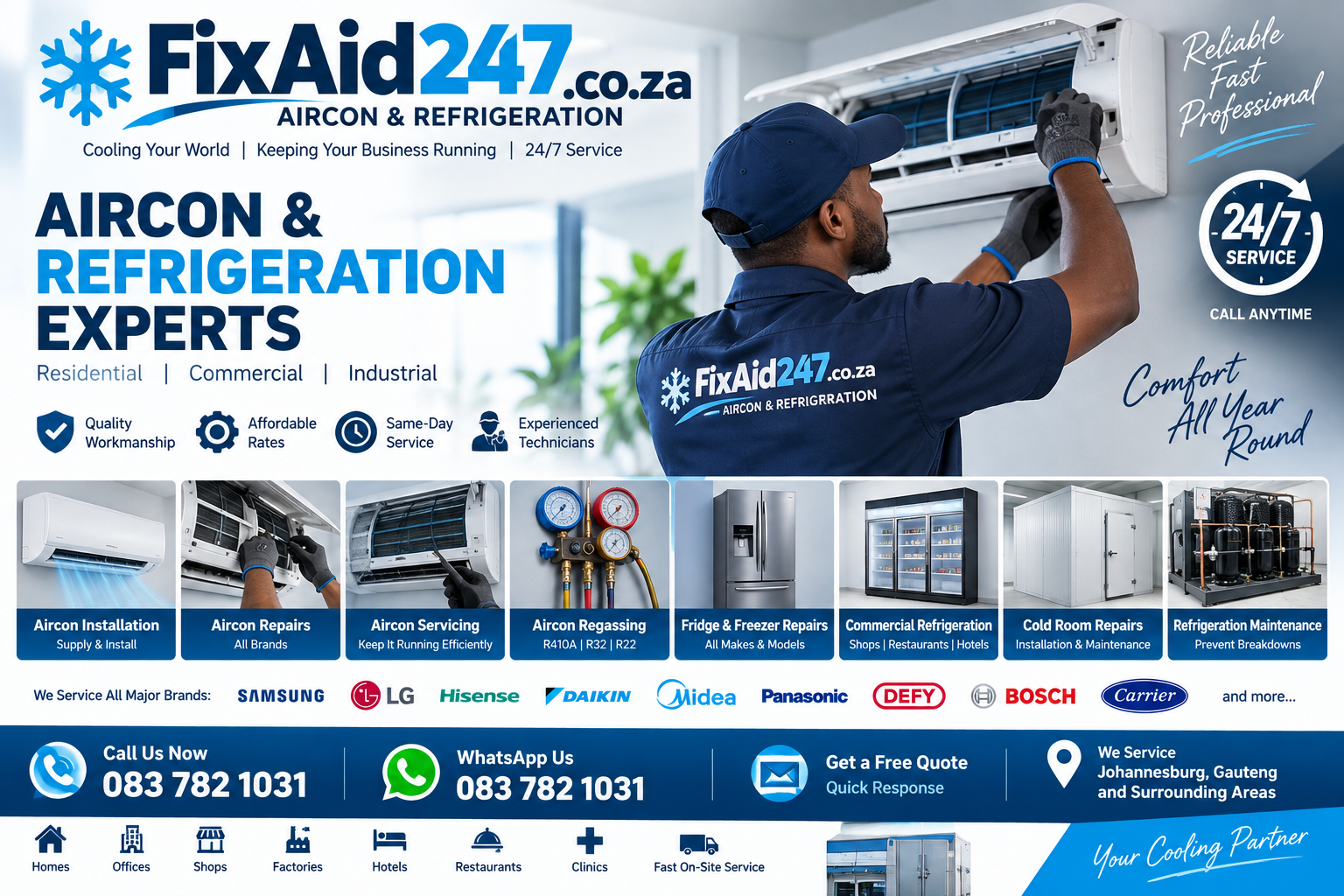 FixAid247 Aircon and Refrigeration services Johannesburg Gauteng - 083 782 1031